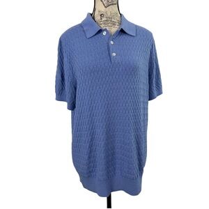 Ethan Pierce Men's Blue Textured Knit Polo Button at Neckline Shirt Size M